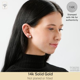 14k Yellow Gold Princess Cut Created Red Ruby Square Stud Earrings for Women 7mm Solitaire July Birthstone with Push Backs MAX + STONE