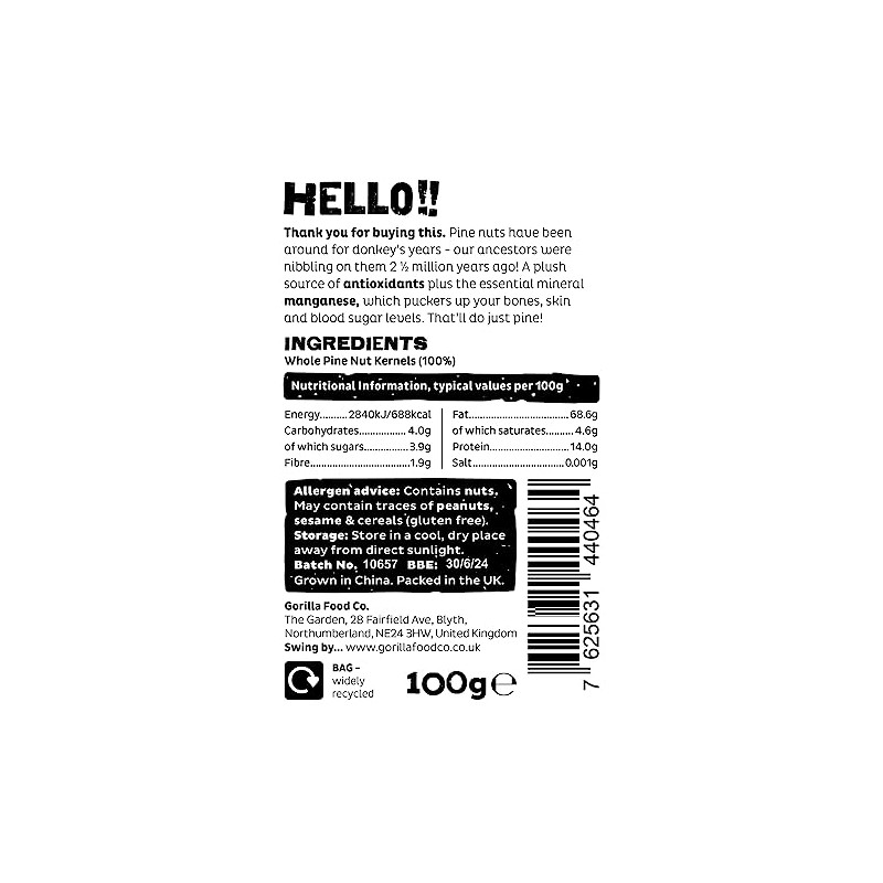 Gorilla Food Co. Natural Pine Nuts (Kernels) - 100g