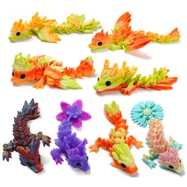 GHIAKQYT 8PCS 3D Printed Dragon Toys, Articulated Dragon Fidget Toy Flexible Desk Pets, 3D Printed Animals Toys Gift for Kids Adult Home Office Decor