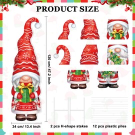Gulfmew 2 Pcs Christmas Yard Decorations Gnome Yard Signs with Stakes Large Decorative Xmas Dwarf Lawn Decor for Winter Holiday Outdoor Yard Garden Lawn Patio Decorations, 47.24 x 13.39 Inch