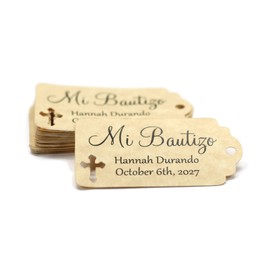 Mi Bautizo Tags - Custom Baptism Favor Tags - 20pc (Antique Gold)
