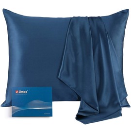 J JIMOO Natural Silk Pillowcase, for Hair and Skin with Hidden Zipper,22 Momme,600 Thread Count 100% Mulberry Silk, Soft Breathable Smooth Both Sided Silk Pillow Cover(Fog Blue, Queen 20''×30'',1pcs)