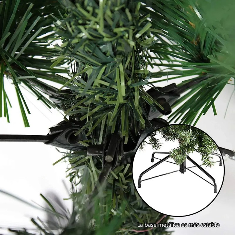 Árbol De Navidad Pino Artificial Verde Con Luces Led 2.1m