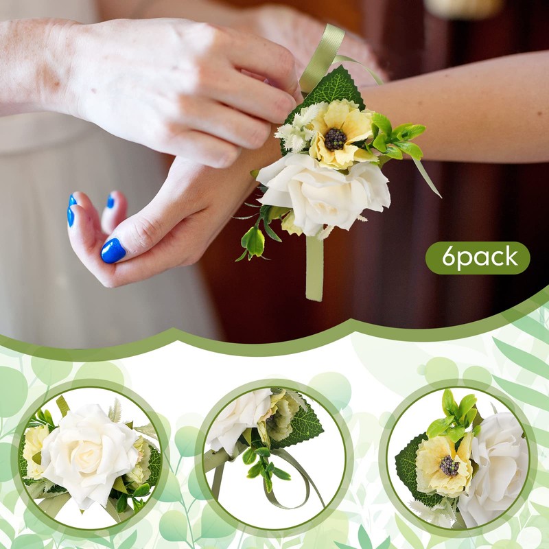 12 Pcs Corsage and Boutonniere Set with Pins for Wedding,White