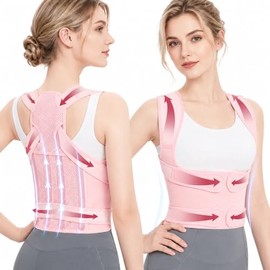 Corrector de Postura para Hombres y Mujeres, Transpirable Ajustable con Soporte Lumbar, Enderezador de Espalda Anti-Joroba, Alivio del Dolor de Cuello y Espalda, Faja Invisible para Correr y Deporte (Rosa, Large)