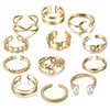 IRONBOX 12 Pcs Adjustable Knuckle Rings for Women 14K Gold
