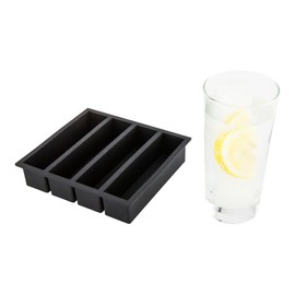 5.25-inch Slab Ice Tray - Makes 4 Long Rectangle Cubes: Perfect for Commercial Bars or Home Use - Constructed from Durable Black Silicone - Dishwasher Safe - 1-CT - Restaurantware
