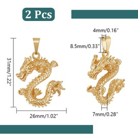 NBEADS 2 Pcs Brass Dragon Pendants, 3.1x2.6cm Chinese Zodiac Charms Golden Dragon Charms Ethnic Style Year of The Dragon Pendant for Jewelry Keychain Necklace Craft Making