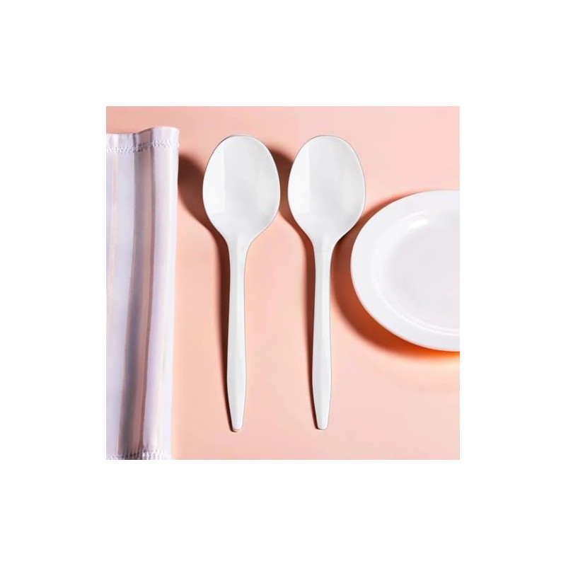Basic Cutlery Collection 50-Count Medium Weight White Plastic Soup Spoons