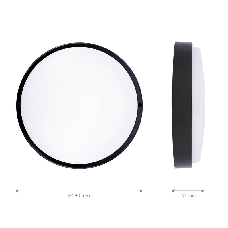 Ledvion - LED Bulkhead Ceiling Light Bathroom Black Diameter 28