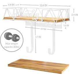 PERFNIQUE Ironing Board Holder, Iron Board Wall Mount, Ironing Board Hanger, Laundry Room Organization with Removable Hooks(T&V Shaped), Wooden Base Basket, Laundry Room Decor(Laundry, White)
