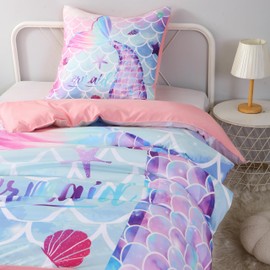 MUSOLEI Mermaid Bed Linen 135 x 200 cm Girls Microfibre Polyester 3D Mermaid Tail Duvet Cover 135 x 200 cm and 1 Pillowcase 80 x 80 cm Gift for Girls