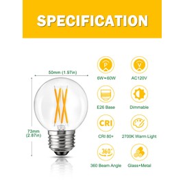 Romanjoy 6W G16.5 LED Light Bulb 60 Watt Equivalent, Small Globe Dimmable E26 Edison Bulbs, 2700K Soft Warm Light Bulbs for Pendant Chandeliers, Ceiling Fans, Vanity, 10 Pack