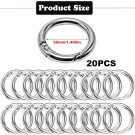 Pack of 20 Carabiner Round 38 mm, Round Carabiner Hook, Stainless Steel, Key Ring Ring, O-Ring Carabiner Small, Carabiner Ring for Keys and Crafts, DIY Crafts, Silver