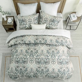 SahSahCasa King Comforter Set, Damask Paisley Floral King Comforter Bedding Set, 100% Cotton Comforter, Fluffy Cooling Lightweight Quilted Comforter Set for King Size Bed, 104" × 90", 3pcs