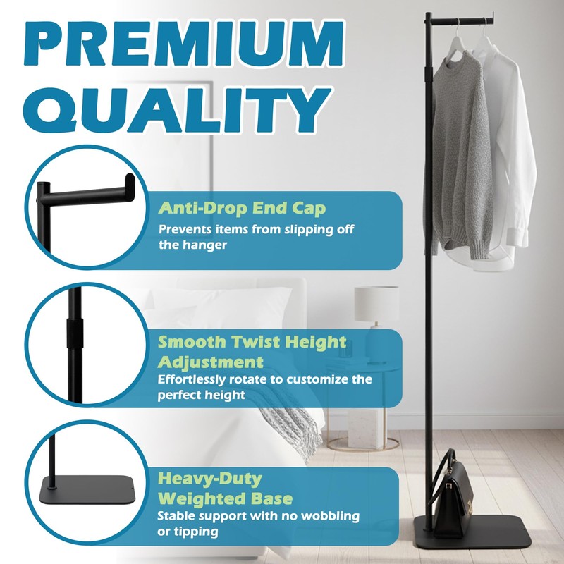 Verssure Adjustable Small Clothing Rack, Metal Coat Rack Freestanding Black