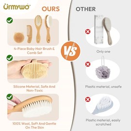 Baby Brush and Comb Set - 4 Piece Wooden Soft Bristle Hairbrush for Newborns, Baby Brush for Cradle Cap - Essentials Care Kit - Baby Shower Gift for B