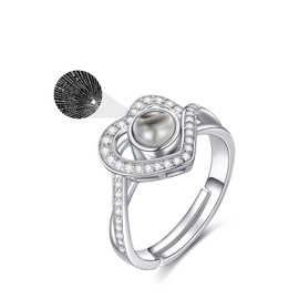 LONAGO 925 Sterling Silver I Love You 100 Language Heart Ring Engagement Ring for Women Couple Mother, Size 7