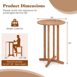Costway 39" Outdoor Acacia Wood Bar Table with Slatted Tabletop for Garden Deck