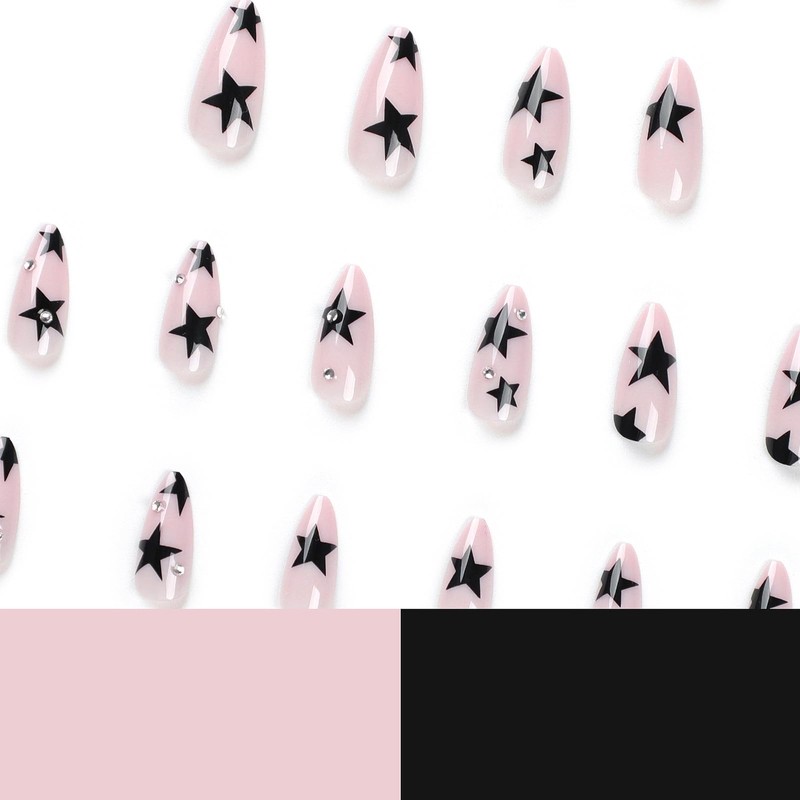 Medium Almond False Nails - 24pcs French Style Stick on