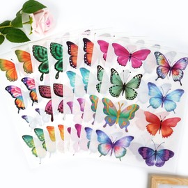 62Pcs Watercolor Butterfly Wall Stickers, Removable Wall Butterflies Stickers Room Decorations, Colorful Peel & Stick Art Decals for Bedroom Nursery Party Decor