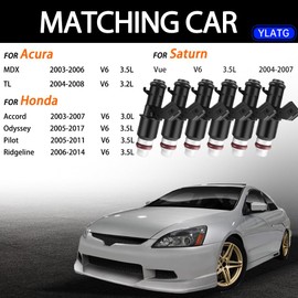 YLATG Fuel Injectors for Honda Accord 2003-2007, Pilot 2005-2011, Odyssey 2005-2017, Ridgeline 2006-2014. For Saturn Vue 2004-2007. For Acura MDX/TL 2003-2008.3.0L/3.2L/3.5L,16450RCAA01(6 Pcs).