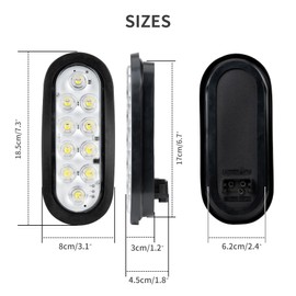 RUNBAITOO 2 Pack 6-Inch Oval White LED Trailer Tail Lights, 10 LEDs with Clear Lens, Waterproof Surface-Mount Kit & IP67 Rating for Trucks/RVs/Trailers/Buses (white)