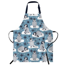 Smooffly Cute Penguins and snowflakes Apron,Adjustable Neck Bib Apron for Men Women,Suitable for Kitchen Cooking Waitress Chef Apron
