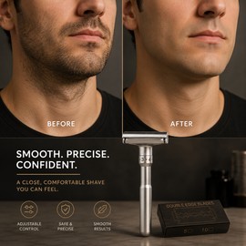 Men’s Double Edge Safety Razor for Wet Shaving – Zinc Alloy Shaver with Holder & 5 Coated Blades