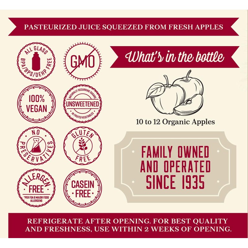 Lakewood Organic Apple Juice Bottles, 32 Fl Oz (Pack of