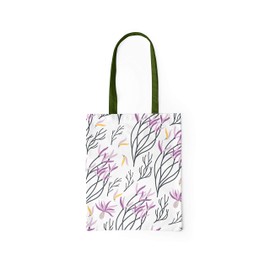 Le Jardin du Lin Printed Shopping Bag with Green Long Handles, Reusable Bag, Foldable, Fabric Bag, Size: 34 x 40 cm