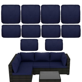 TECOSARA Outdoor Cushion Covers Replacement 10 Pcs Patio Cushion Covers fit for 4-Seater Wicker Rattan Sectional Couch Sofa Outdoor Cushion Slipcovers Set Seat and Back Cover Only, Blue