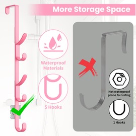 Over The Door Hooks, Metal Door Hooks for Hanging, Over The Door Purse Organizer for Coat Hanger, Back of Shower Door for Hanging Towel Rack Clothes, Hat, Bathroom, Closet (Pink-3Packs)