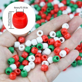 1000 Pcs Christmas Plastic Beads Assorted Opaque Round Beads for Home Decor Necklaces Bracelets Earrings DIY Crafts (Red Green White)