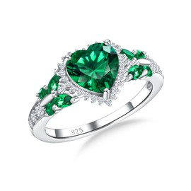 RANDES Emerald Engagement Promise Ring Green Stone Heart Rings for Women 925 Sterling Silver Butterfly Ring May Birthstone Anniversary Ring Size 7
