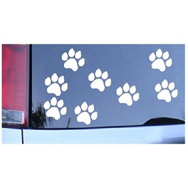 8 Dog Paw Prints Sticker White - Dogs, Puppy, Pooch Lover