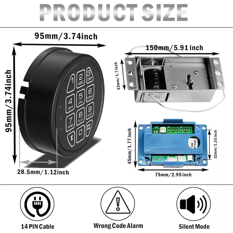 MOUNTPARTS Gun Safe Lock Replacement Digital Chrome Keypad Solenoid Lock