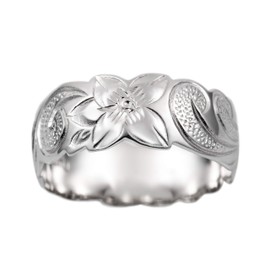 Aloha Jewelry Company Sterling Silver 8mm Hawaiian Princess Plumeria Flower Scroll Ring Stackable Wedding Band (Silver, 8)
