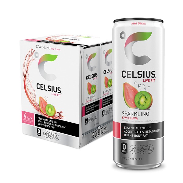 CELSIUS Sparkling Kiwi Guava, Functional Essential Energy Drink 12 Fl Oz (Pack of 4)