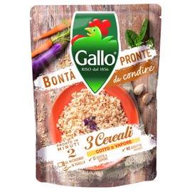 Riso Gallo Bontà Pronte 3 Cereali 6 x 250gr, Riso e MIx di Cereali, Cotto a Vapore, Pronto in 2 min al Microonde, in Padella