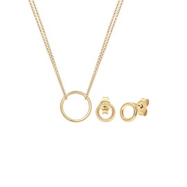 Elli Women's Geo Circle Basic Minimal Jewellery Set in 925 Sterling Silver Gold-Plated