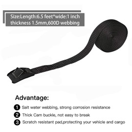 Premium Lashing Strap Short 1" x 6.5 ft, Cam Buckle Tie Down Straps Heavy Duty Secure Straps up to 700 lbs Capacity for Motorcycle,SUP, Kayak, Canoe, Trailer, Cargo, Truck, Luggage 4 Pcs