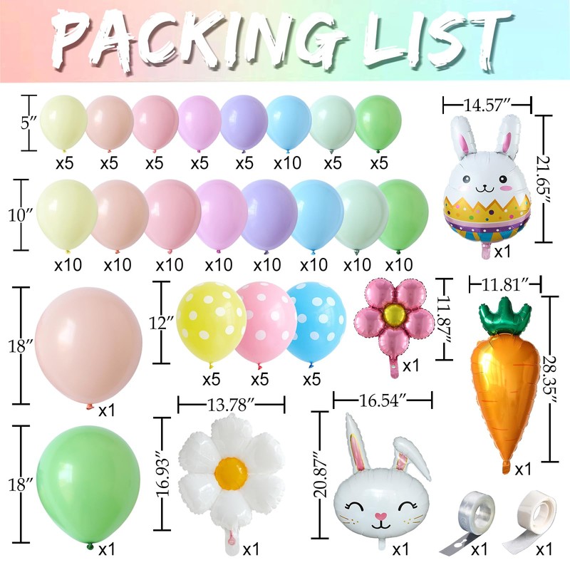 DNBOD Pastel Easter Bunny Balloon Arch Kit,149Pcs Pastel Rainbow Balloon