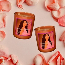 HER Affirmation Candle - Decorative Candle with Pink Frame and Floral Accents, Perfect for Affirmation and Positive Thoughts