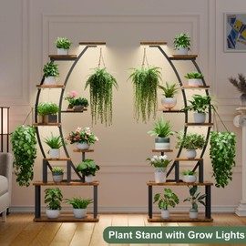 BACEKOLL Plant Stand Indoor with Grow Lights, 9 Tiered Metal Plant Shelf, 64" Tall Plant Stand for Indoor Plants Multiple, Large Plant Rack Display Shelves, Curved Plant Holder for Living Room, Patio