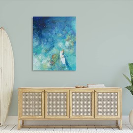 Stupell Industries Tropical Ocean Reef Paddle Board Male Surfer Blue Canvas Wall Art, 36 x 48