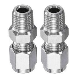 sourcing map 2pcs Compression Fitting 4mm Tube OD x 1/8" NPT Male Thread Stainless Steel Straight Coupler Adapter Compression Tube Pipe Fitting Connector for Oil Gas Water