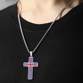 Rajputana Mens Cross Necklace United Kingdom Flag Necklaces for Men Enamel UK Union Flag Stainless Steel Chain Cross Necklace for Boys Men Patriotic Jewelry Gifts