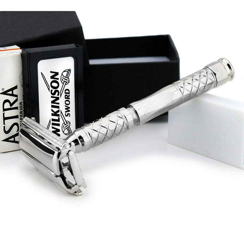 Double Edge Safety Razor Chrome Plated Twist to Open/Shake Men's