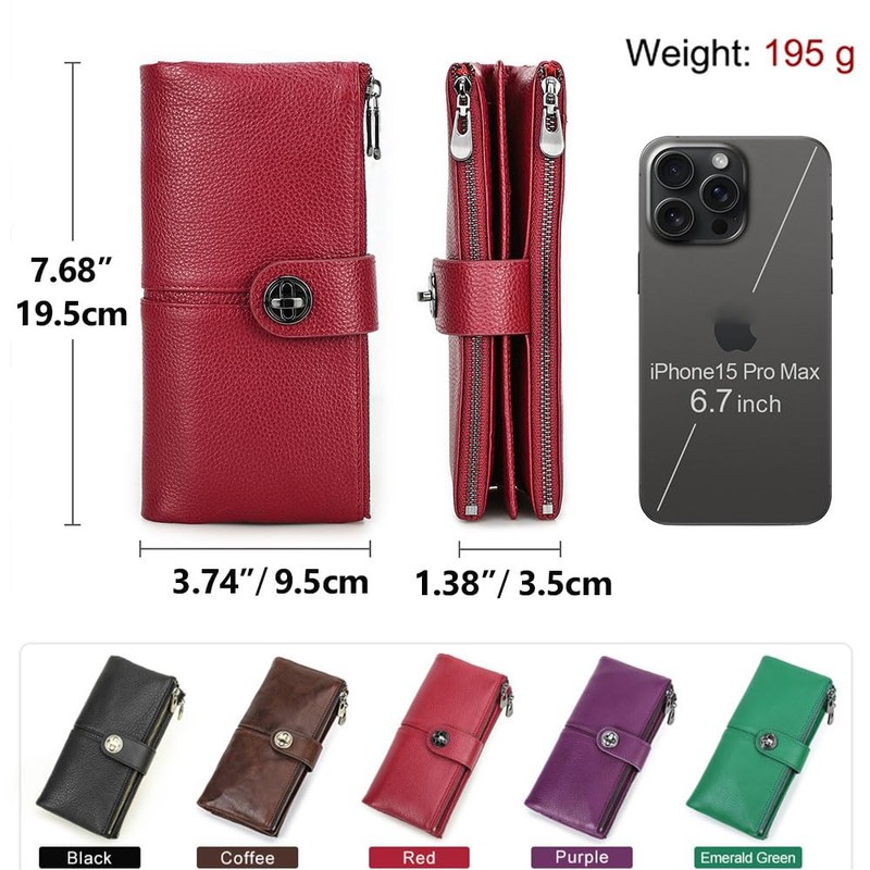 Contacts Airtag Wallet Leather Turnlock Clutch Purse Womens Zipper Phone